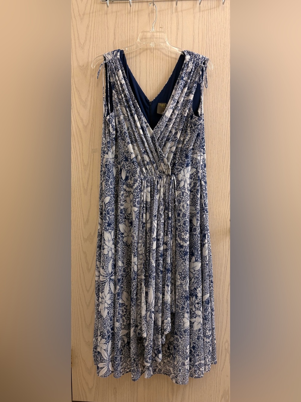 Taylor Dresses Blue and White Floral Faux Wrap Maxi Dress